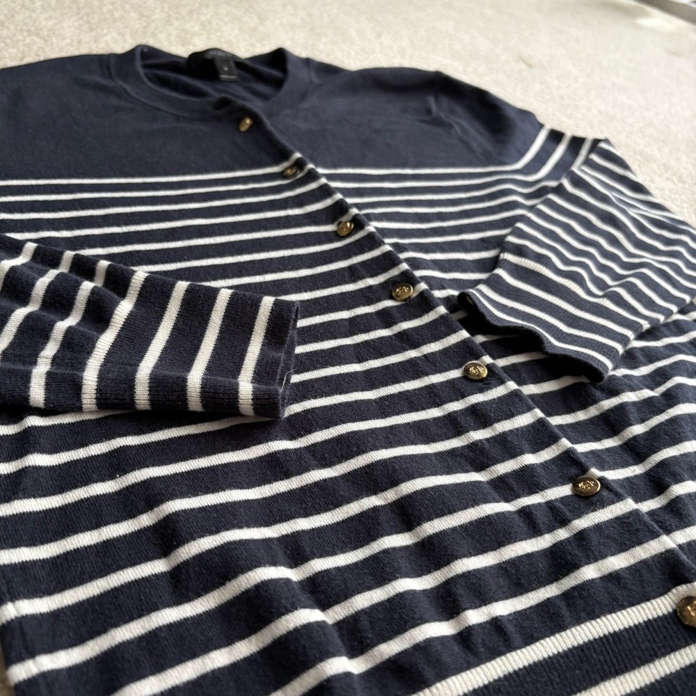 J. Crew Women's Black and White Striped Cardigan - Picture 3 of 5